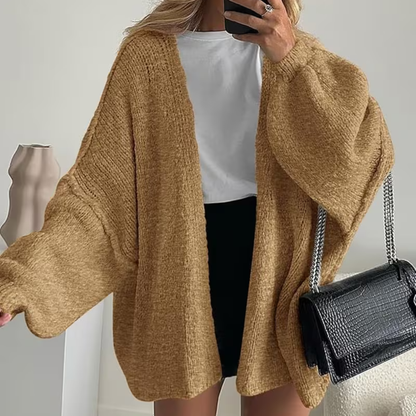 Cardigã Feminino Oversized Aberto à Frente Manga Lanterna