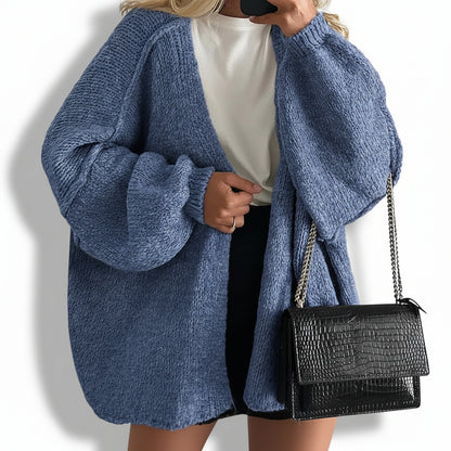 Cardigã Feminino Oversized Aberto à Frente Manga Lanterna