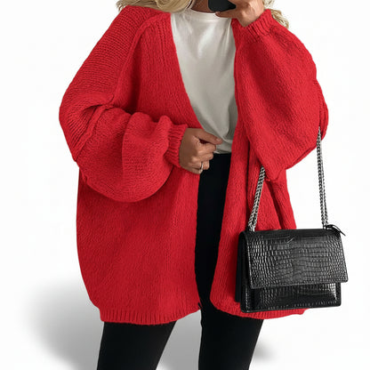 Cardigã Feminino Oversized Aberto à Frente Manga Lanterna