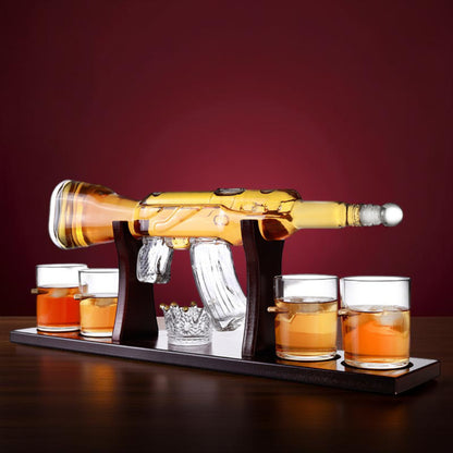 Set decanter per whisky con supporto per bottiglia in vetro a forma di fucile