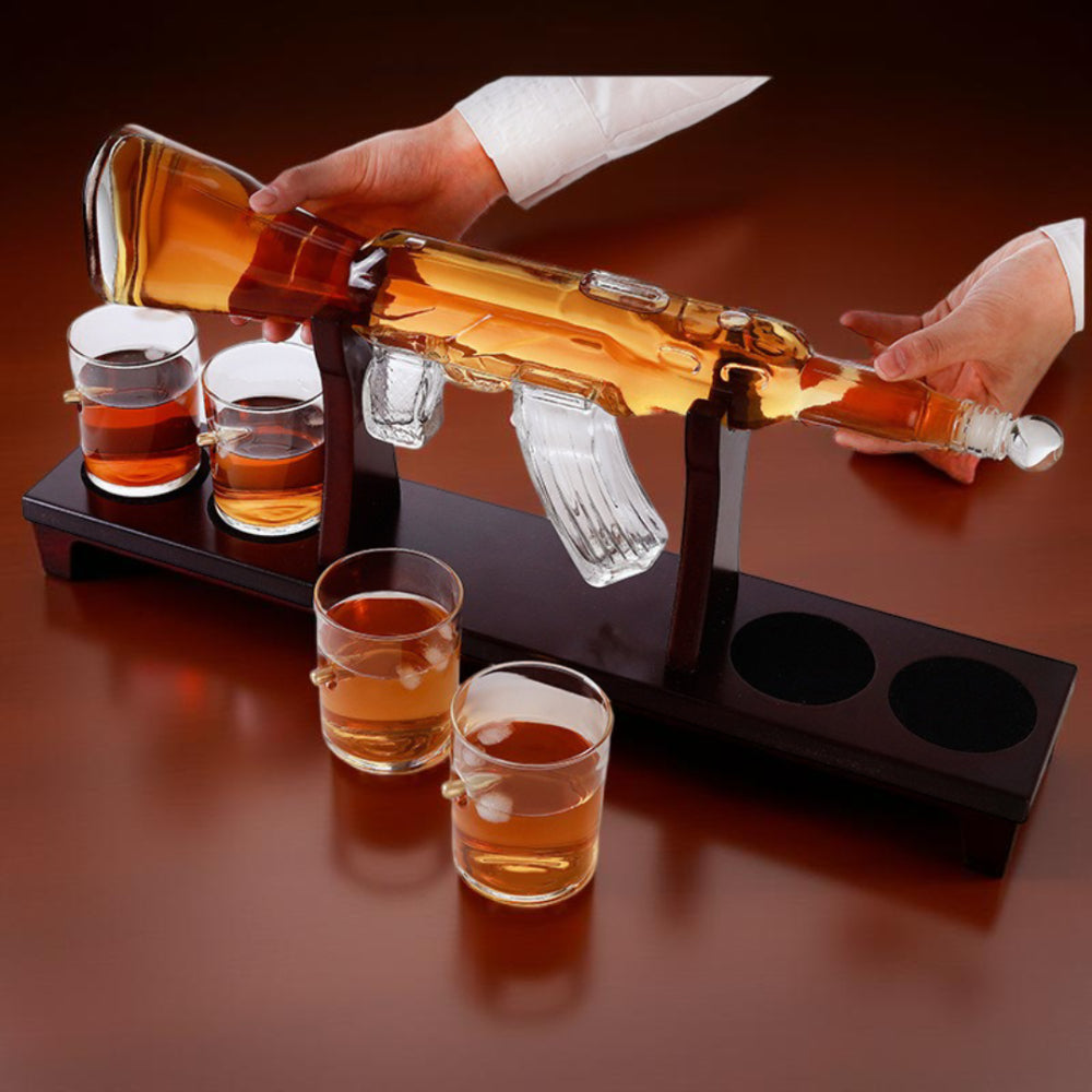 Set decanter per whisky con supporto per bottiglia in vetro a forma di fucile