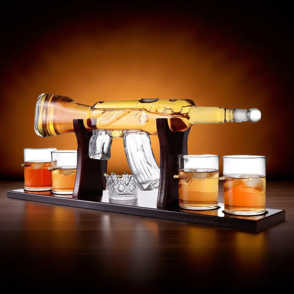Set decanter per whisky con supporto per bottiglia in vetro a forma di fucile