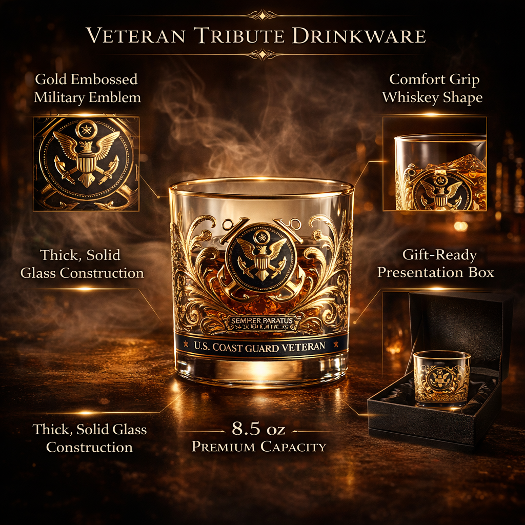 Bicchiere da Whisky Veterano Militare con Incisione Dorata per Esposizione e Bevande