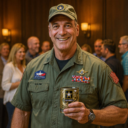 Bicchiere da Whisky Veterano Militare con Incisione Dorata per Esposizione e Bevande