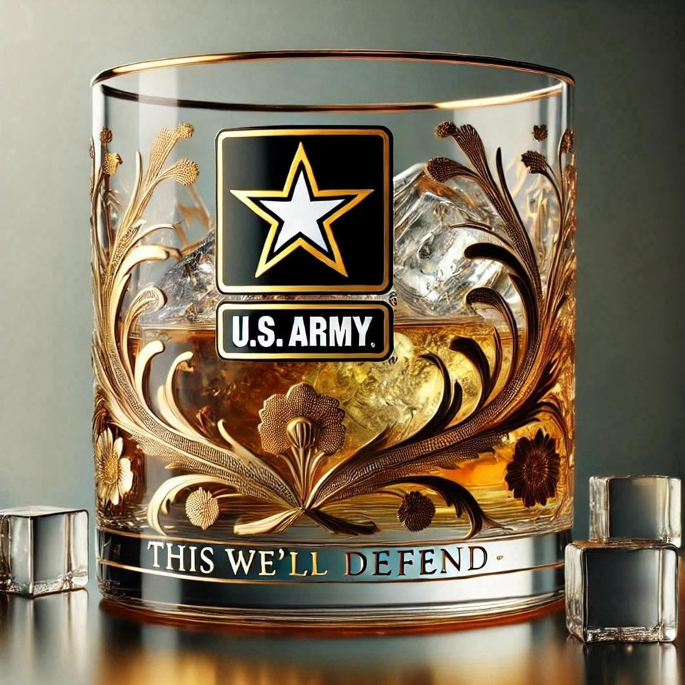 Bicchiere da Whisky Veterano Militare con Incisione Dorata per Esposizione e Bevande