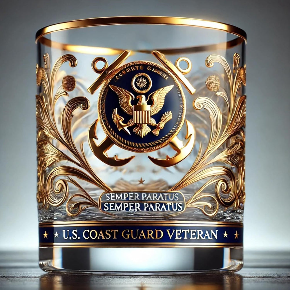 Bicchiere da Whisky Veterano Militare con Incisione Dorata per Esposizione e Bevande