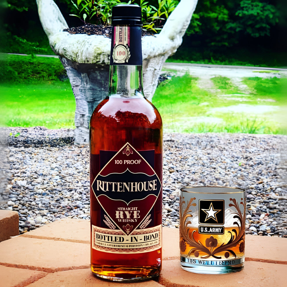 Bicchiere da Whisky Veterano Militare con Incisione Dorata per Esposizione e Bevande