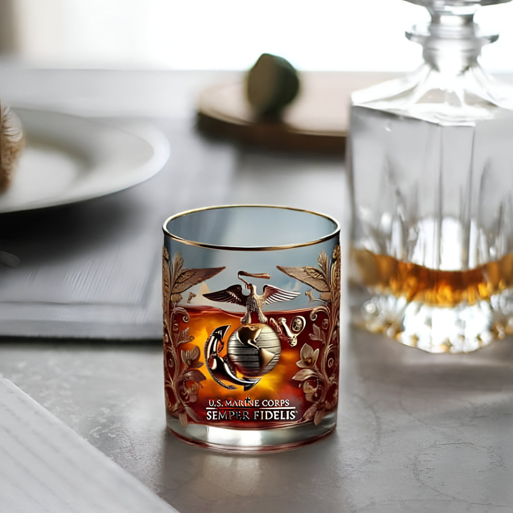 Bicchiere da Whisky Veterano Militare con Incisione Dorata per Esposizione e Bevande