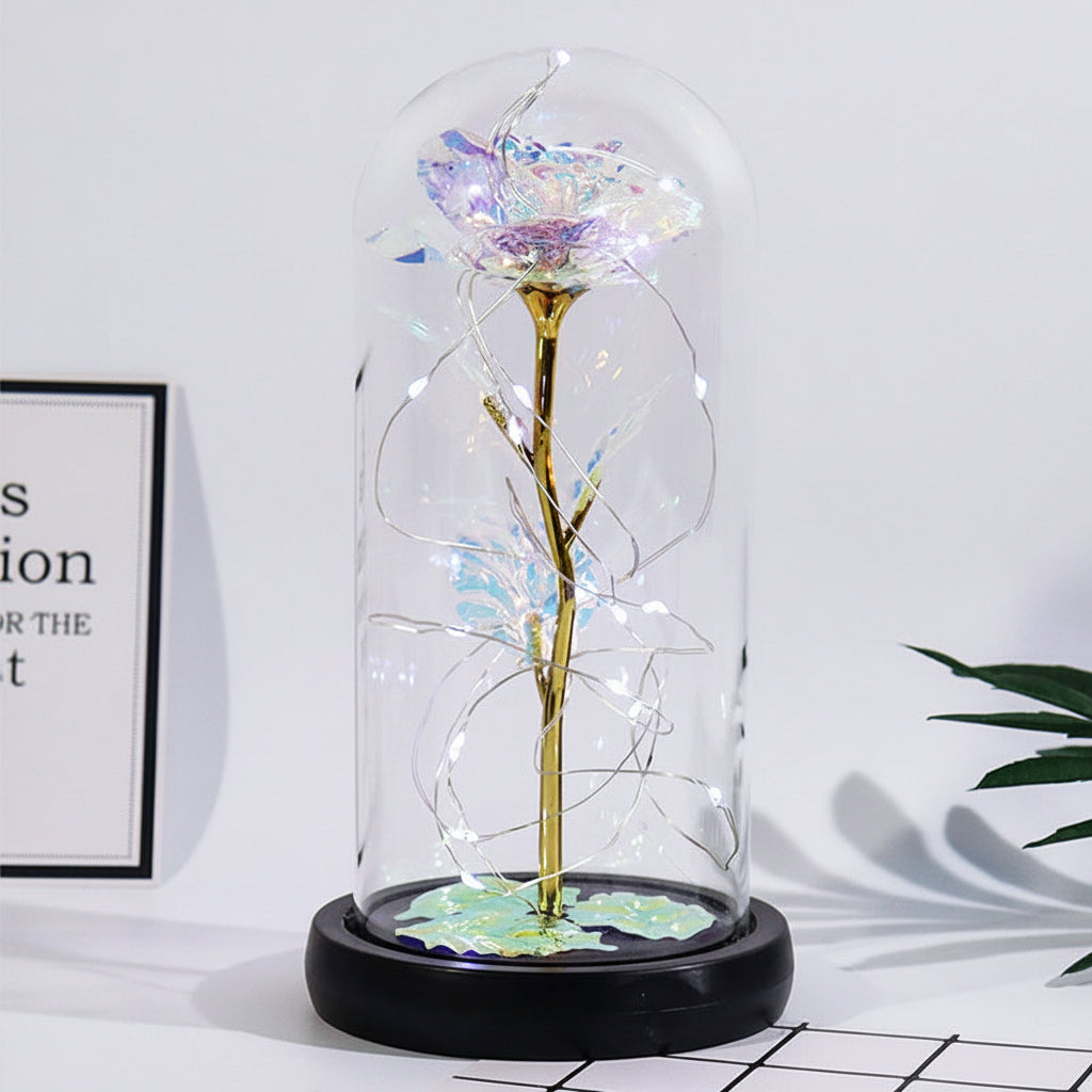 Rosa Decorativa Cúpula Vidrio Figura Regalo Romántico