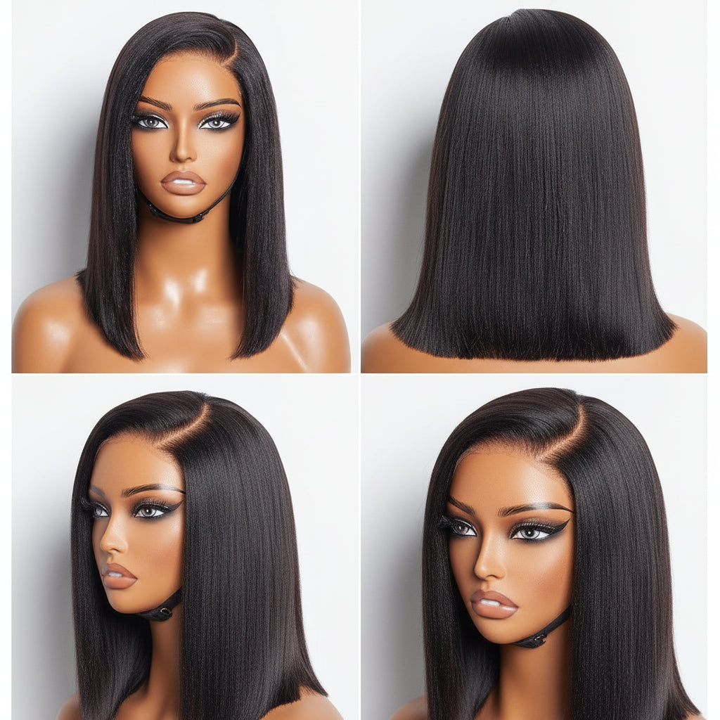 Echthaar Perücke Bob Glatt Lace Front Ohne Kleber
