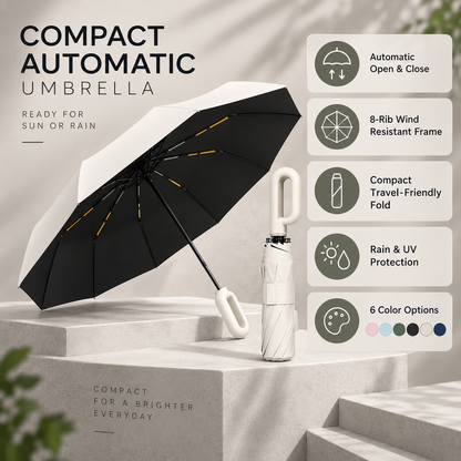 Umbrelă automată rezistentă la vânt, design potrivit pentru călătorii