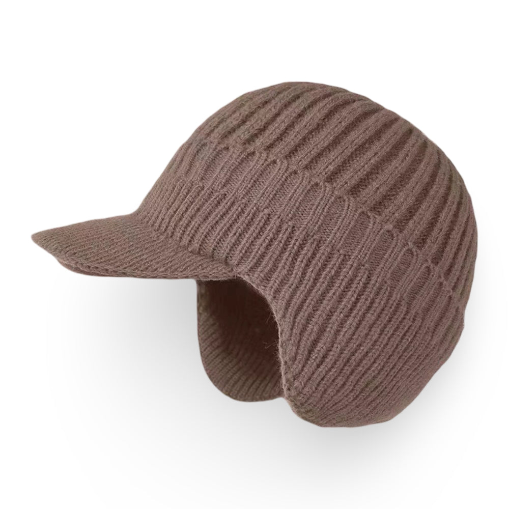 Gorro de Inverno Malha com Aba e Protetores de Orelhas para Tempo Frio