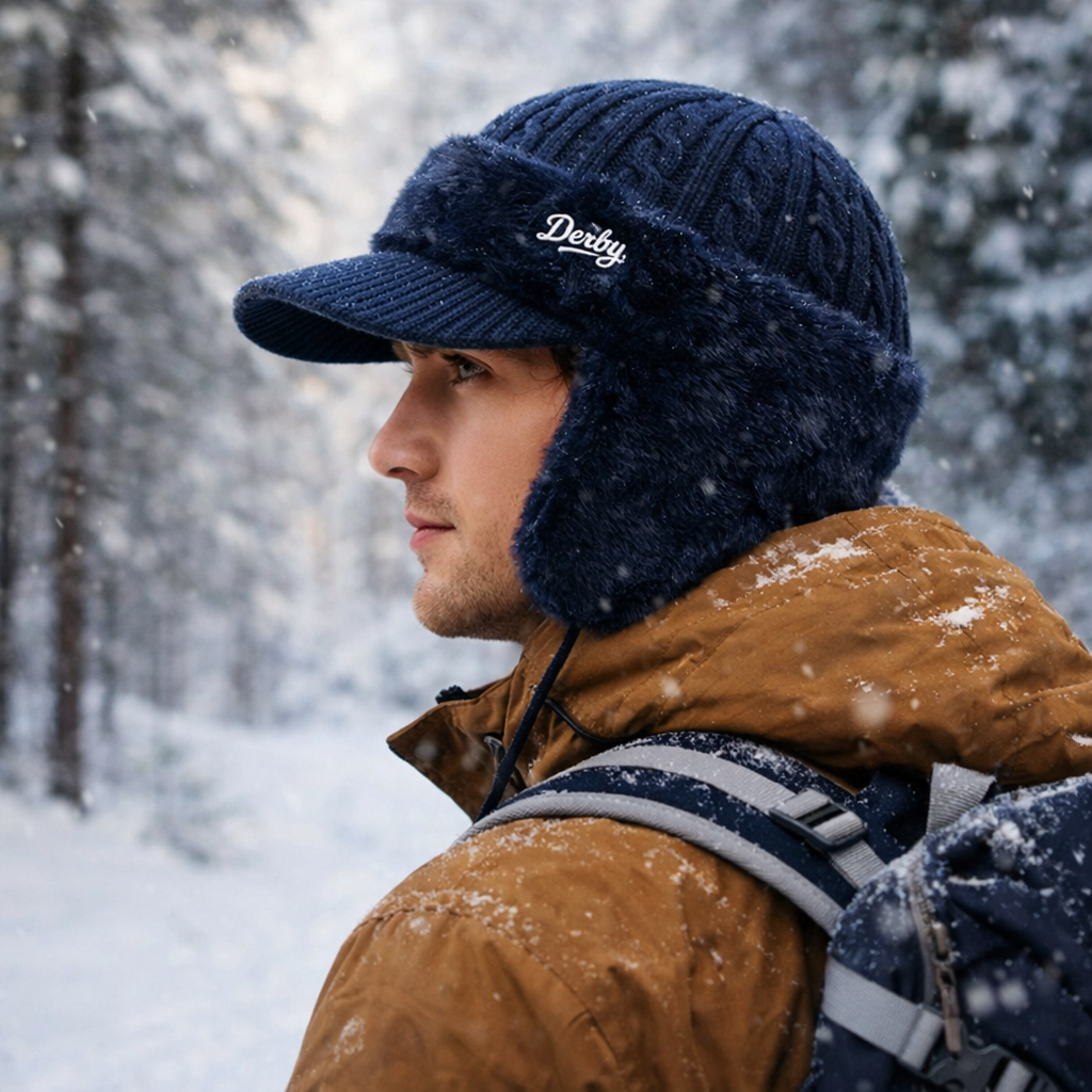 Gorro Trapper de Inverno com Viseira e Aba Gorro de Malha