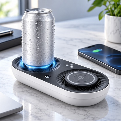 Kabelloser runder LED-Getränkewärmer und -kühler mit Ladefunktion