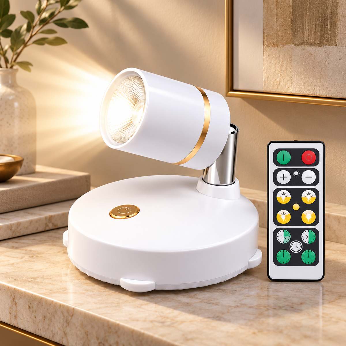 Kabelloser Strahler mit Fernbedienung, dimmbarer und verstellbarer LED