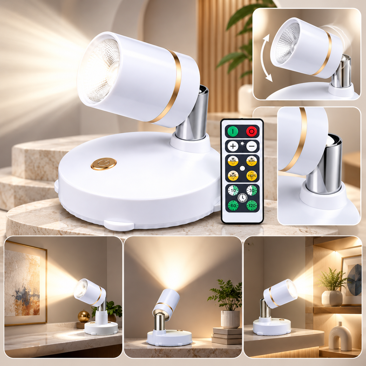 Kabelloser Strahler mit Fernbedienung, dimmbarer und verstellbarer LED