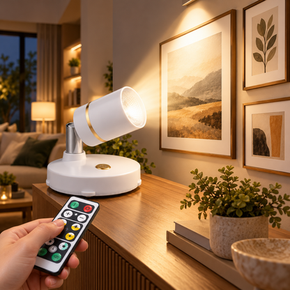 Kabelloser Strahler mit Fernbedienung, dimmbarer und verstellbarer LED