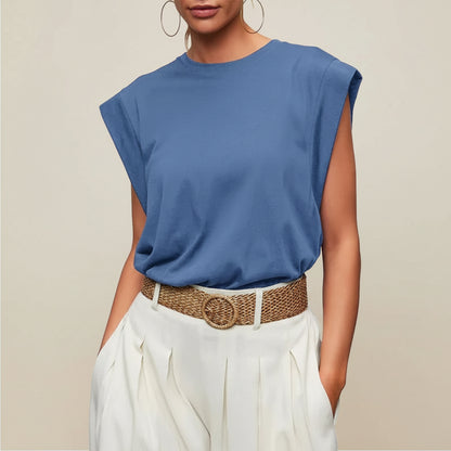 Canotta donna casual senza maniche, vestibilità ampia, blusa estiva
