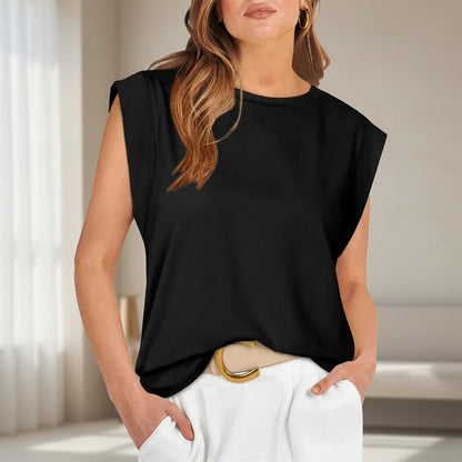 Canotta donna casual senza maniche, vestibilità ampia, blusa estiva