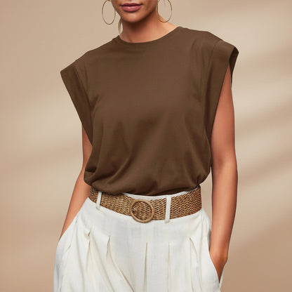 Canotta donna casual senza maniche, vestibilità ampia, blusa estiva