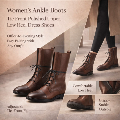 Botines de vestir de cuero para mujer con cordones y tobillo