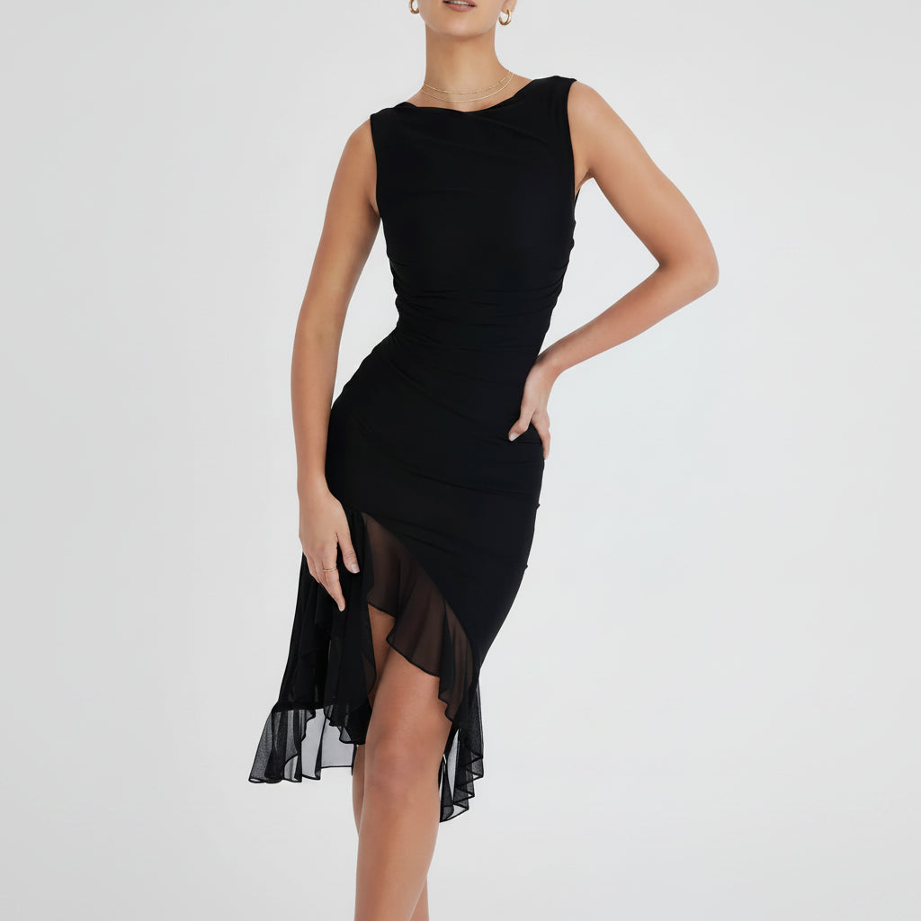 Abiti da donna Abito da cocktail midi arricciato con spalle scoperte