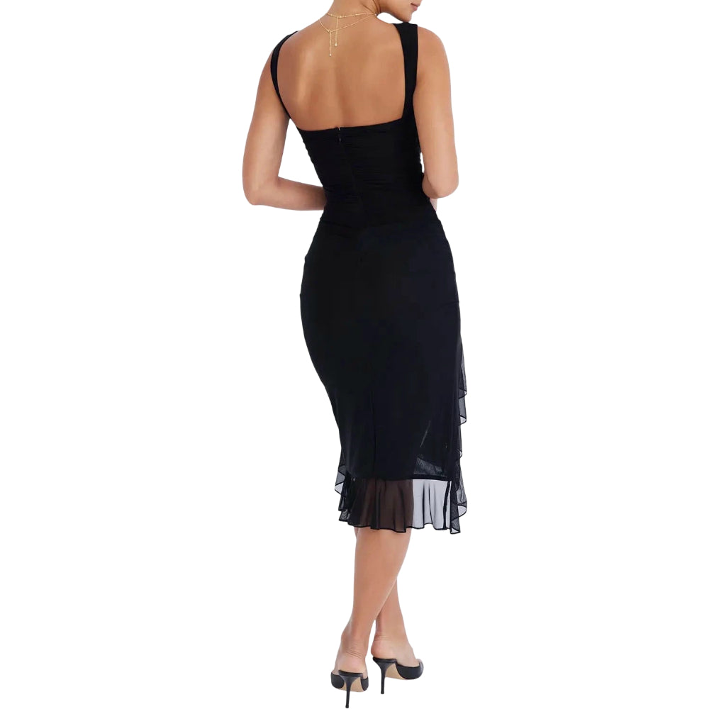 Abiti da donna Abito da cocktail midi arricciato con spalle scoperte