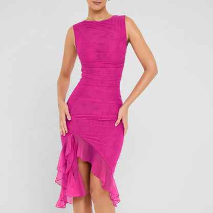 Abiti da donna Abito da cocktail midi arricciato con spalle scoperte