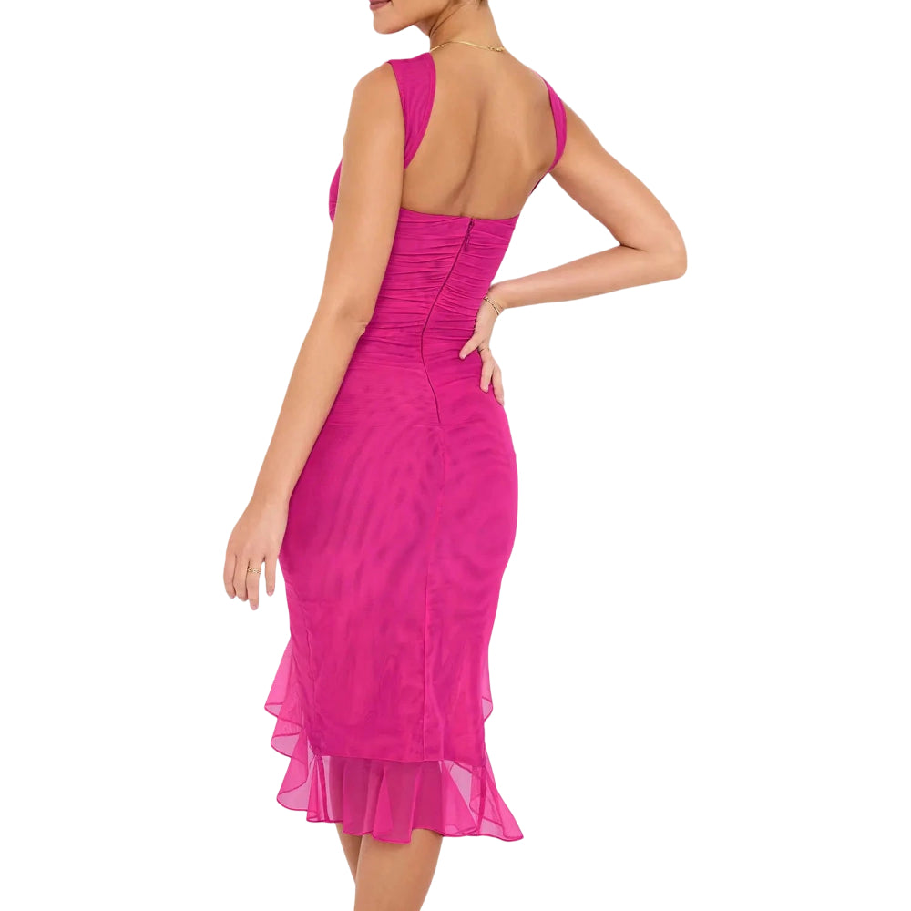 Abiti da donna Abito da cocktail midi arricciato con spalle scoperte
