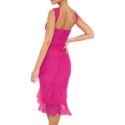 Abiti da donna Abito da cocktail midi arricciato con spalle scoperte