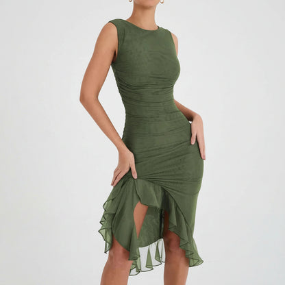 Abiti da donna Abito da cocktail midi arricciato con spalle scoperte