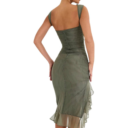 Abiti da donna Abito da cocktail midi arricciato con spalle scoperte