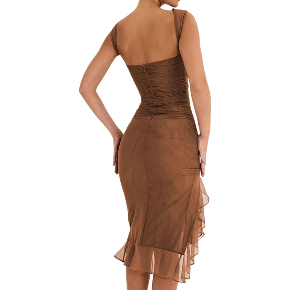 Abiti da donna Abito da cocktail midi arricciato con spalle scoperte