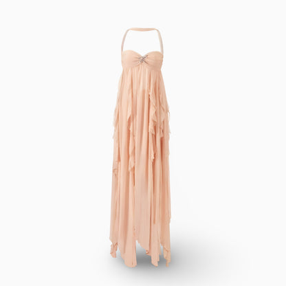 Rochie maxi formală lungă pentru femei, plisată, cu umerii goi