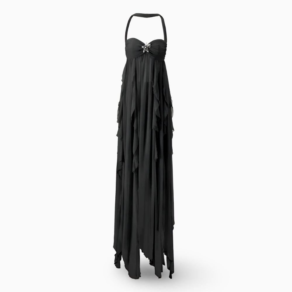 Rochie maxi formală lungă pentru femei, plisată, cu umerii goi