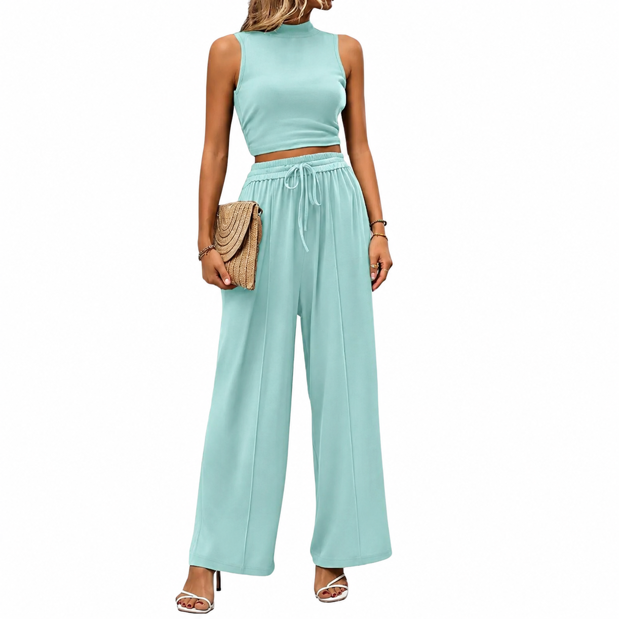 Conjunto casual de mono para mujer sin mangas con pierna ancha