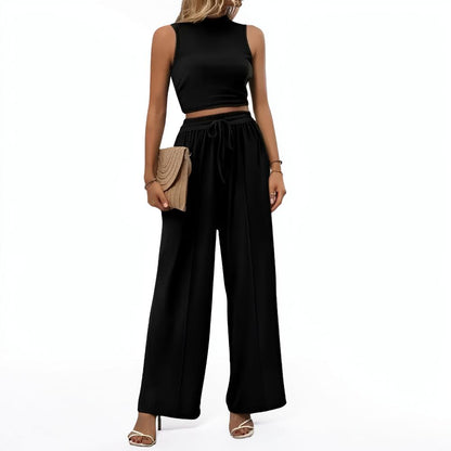 Conjunto casual de mono para mujer sin mangas con pierna ancha