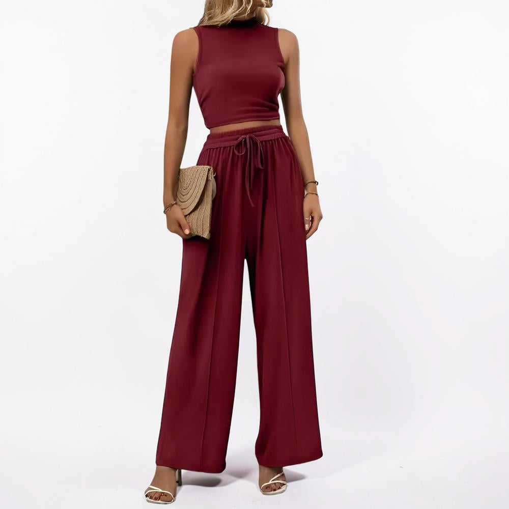 Conjunto casual de mono para mujer sin mangas con pierna ancha