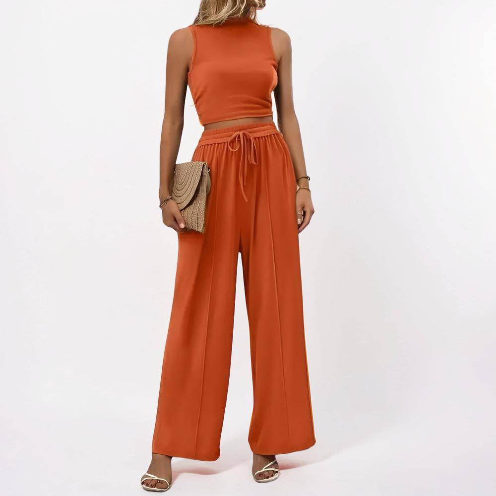 Conjunto casual de mono para mujer sin mangas con pierna ancha