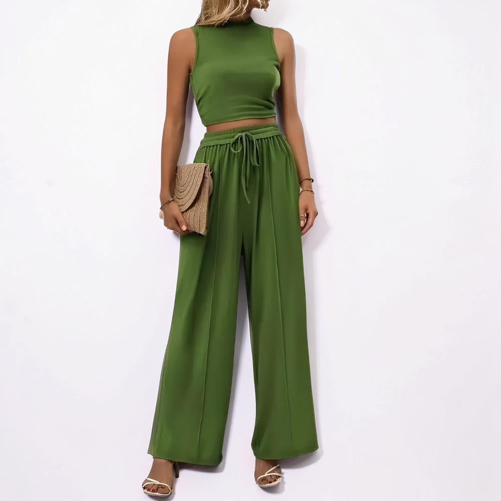 Conjunto casual de mono para mujer sin mangas con pierna ancha