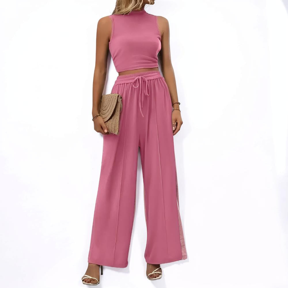 Conjunto casual de mono para mujer sin mangas con pierna ancha