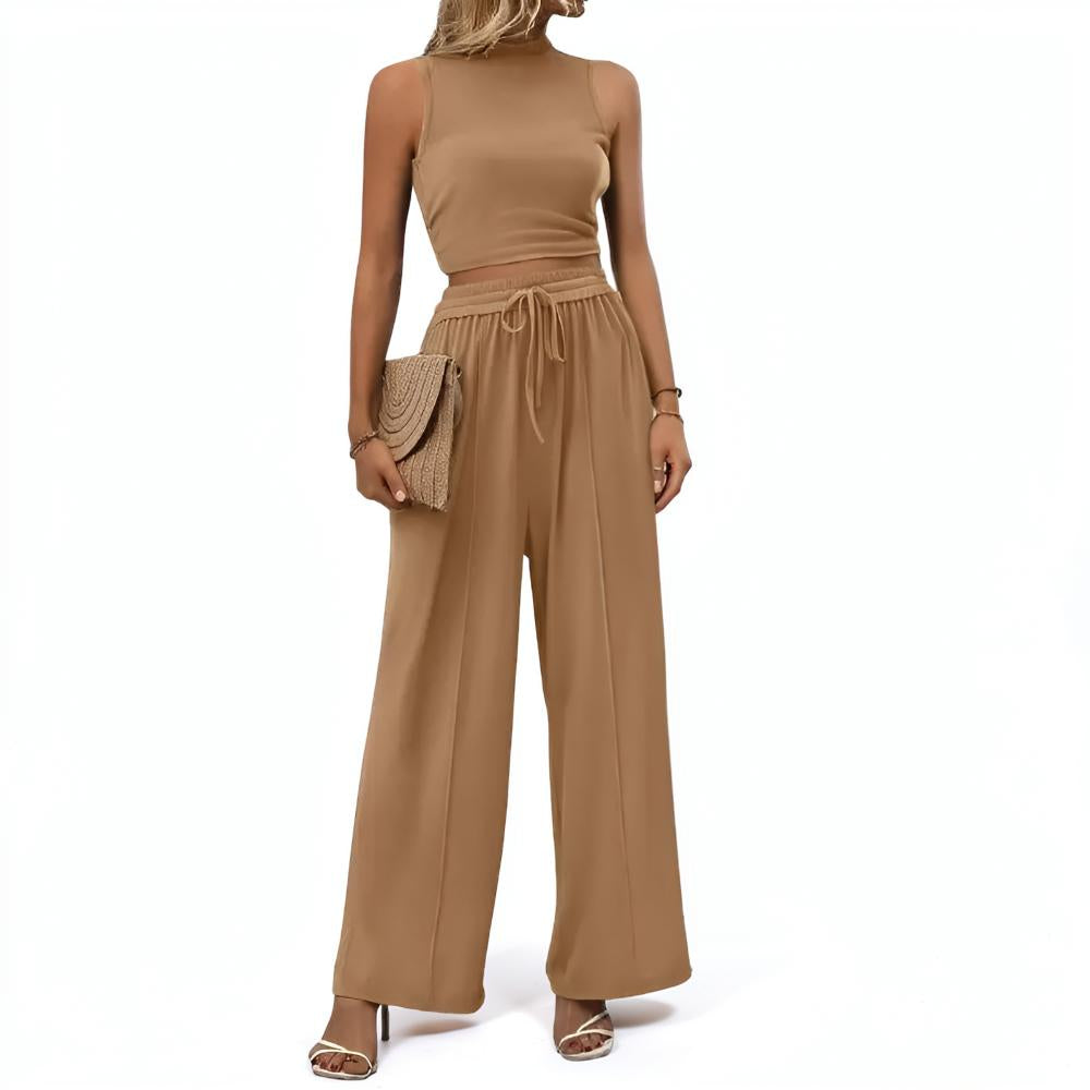 Conjunto casual de mono para mujer sin mangas con pierna ancha