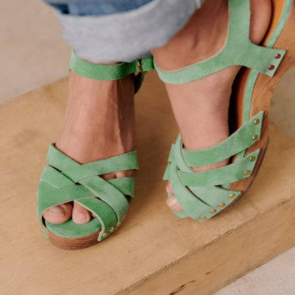 Damen Sandalen mit klobigem Absatz und Riemchen Sommerschuhe