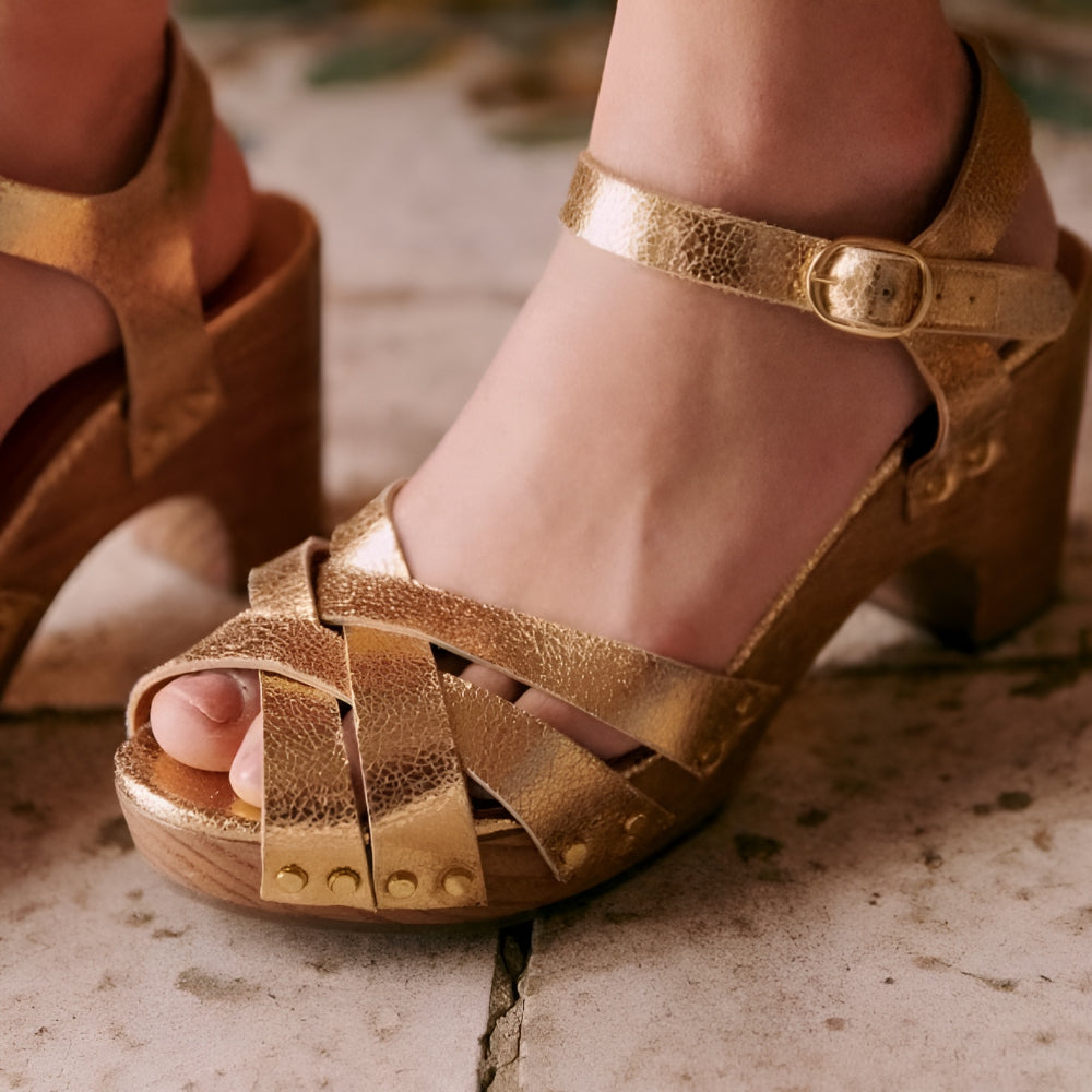 Damen Sandalen mit klobigem Absatz und Riemchen Sommerschuhe