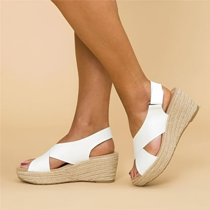 Sandali zeppa da donna espadrillas con cinturino alla caviglia e suola senza tacco