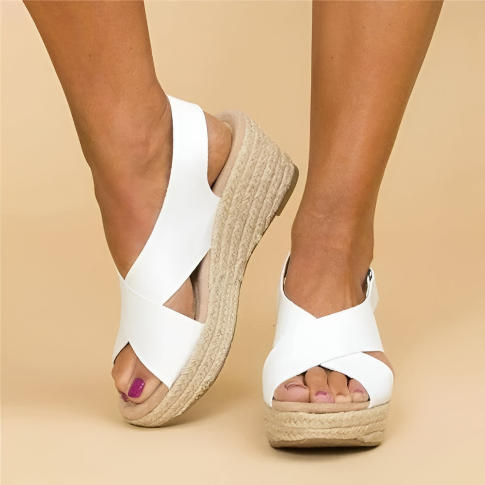 Sandali zeppa da donna espadrillas con cinturino alla caviglia e suola senza tacco