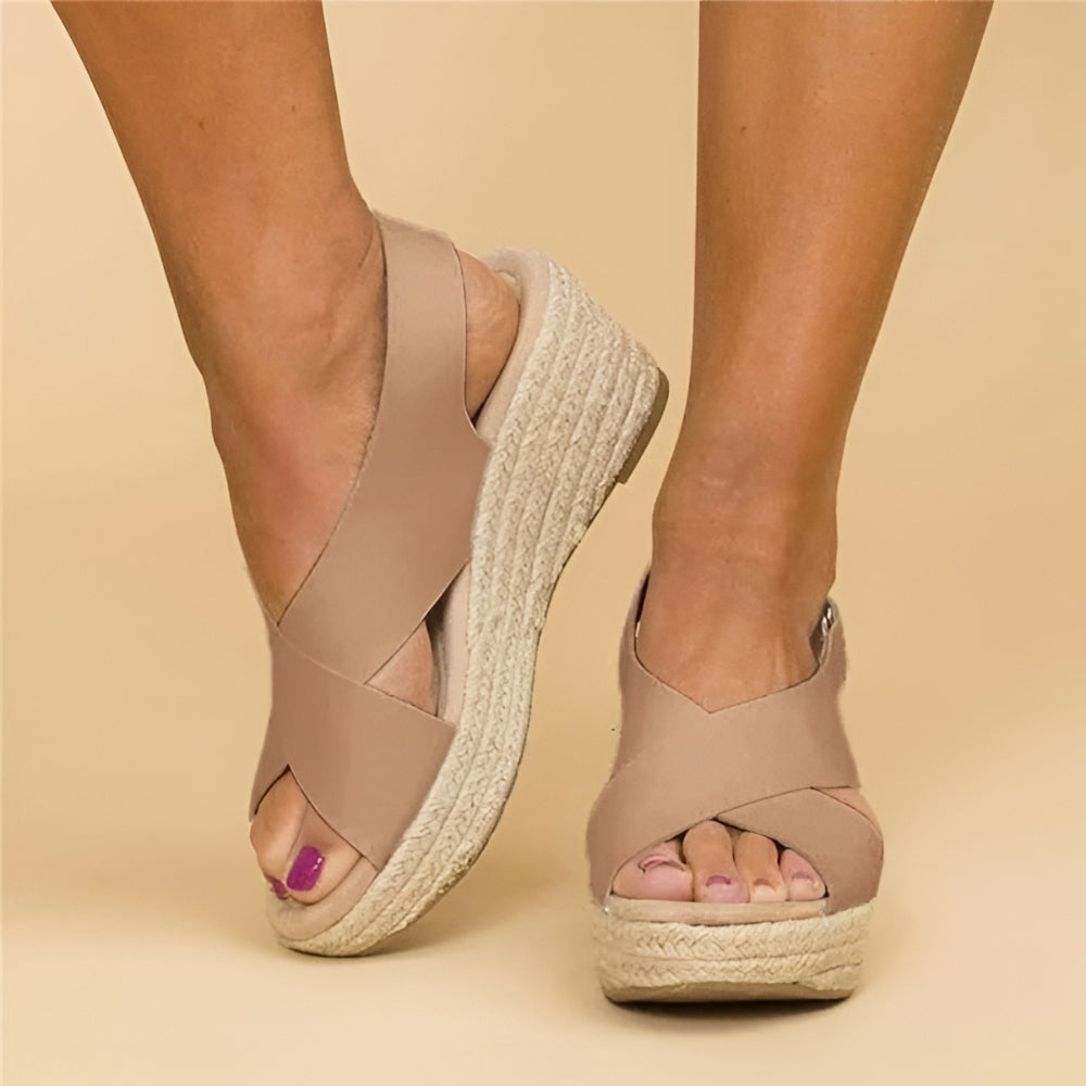 Sandali zeppa da donna espadrillas con cinturino alla caviglia e suola senza tacco