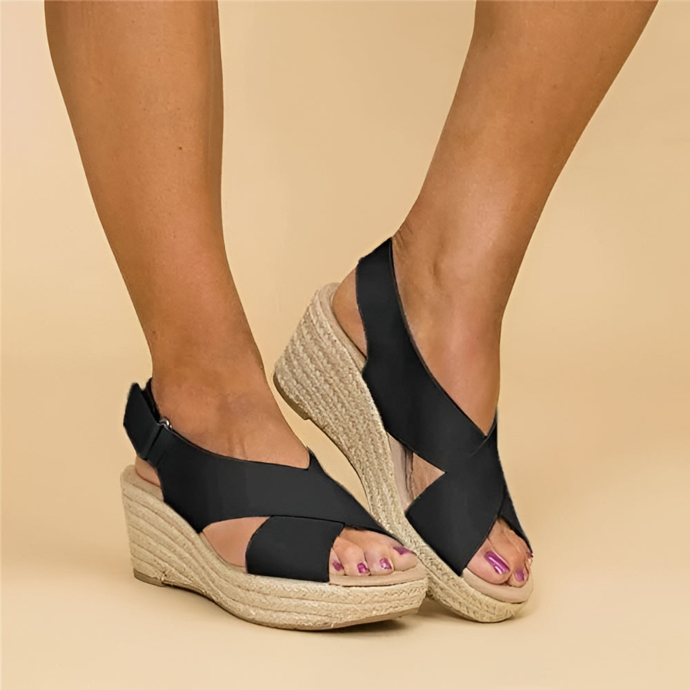 Sandali zeppa da donna espadrillas con cinturino alla caviglia e suola senza tacco