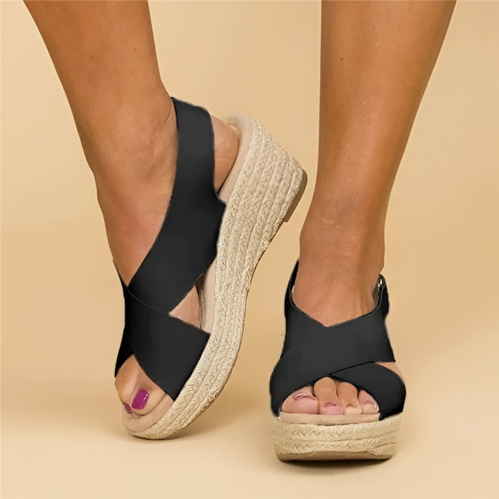 Sandali zeppa da donna espadrillas con cinturino alla caviglia e suola senza tacco