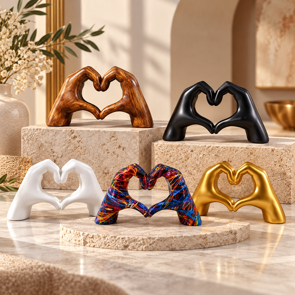 Wooden Decorative Figure Handcrafted Figurine Heart Shape